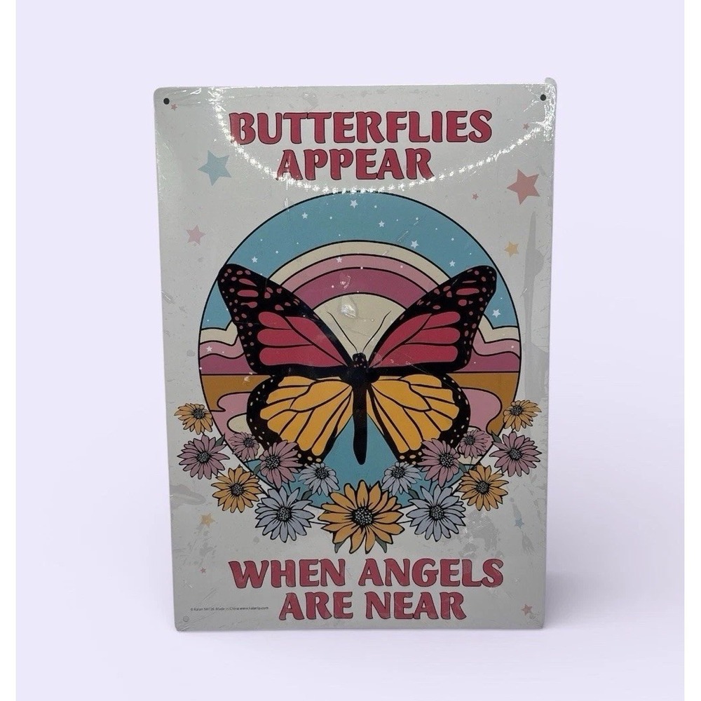 Butterflies Appear When Angels Are Near Metal Sign Wall Decor Colorful Tin Art